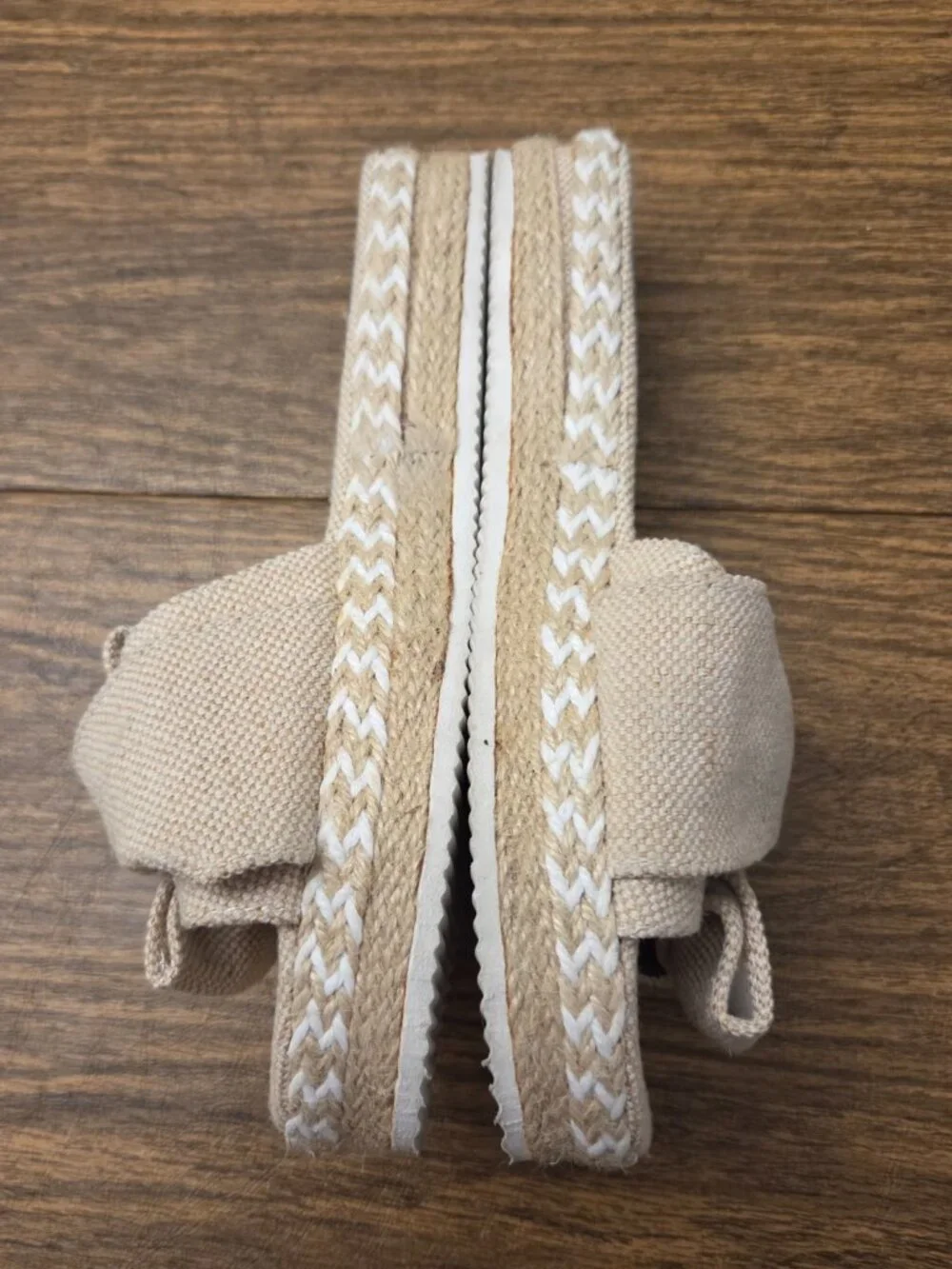 Women's Beige Fabric Bow Platform Espadrille Open Toe Slide - Sz 7.5M